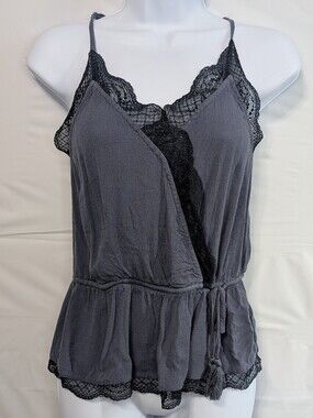 American Eagle Womens XS Gray Faux Wrap Tank Top Boho Whimsigoth Coquette